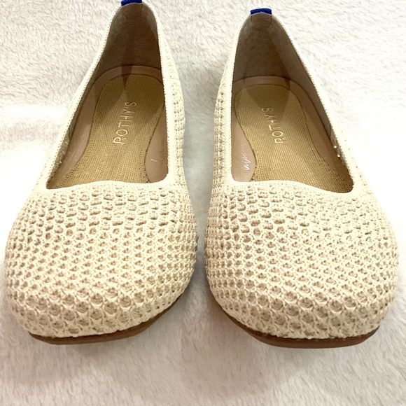 Off White Rothy’s The Max Square Toe Mesh Slip On Ballet Flat Size W8.5 Like New - Picture 5 of 15